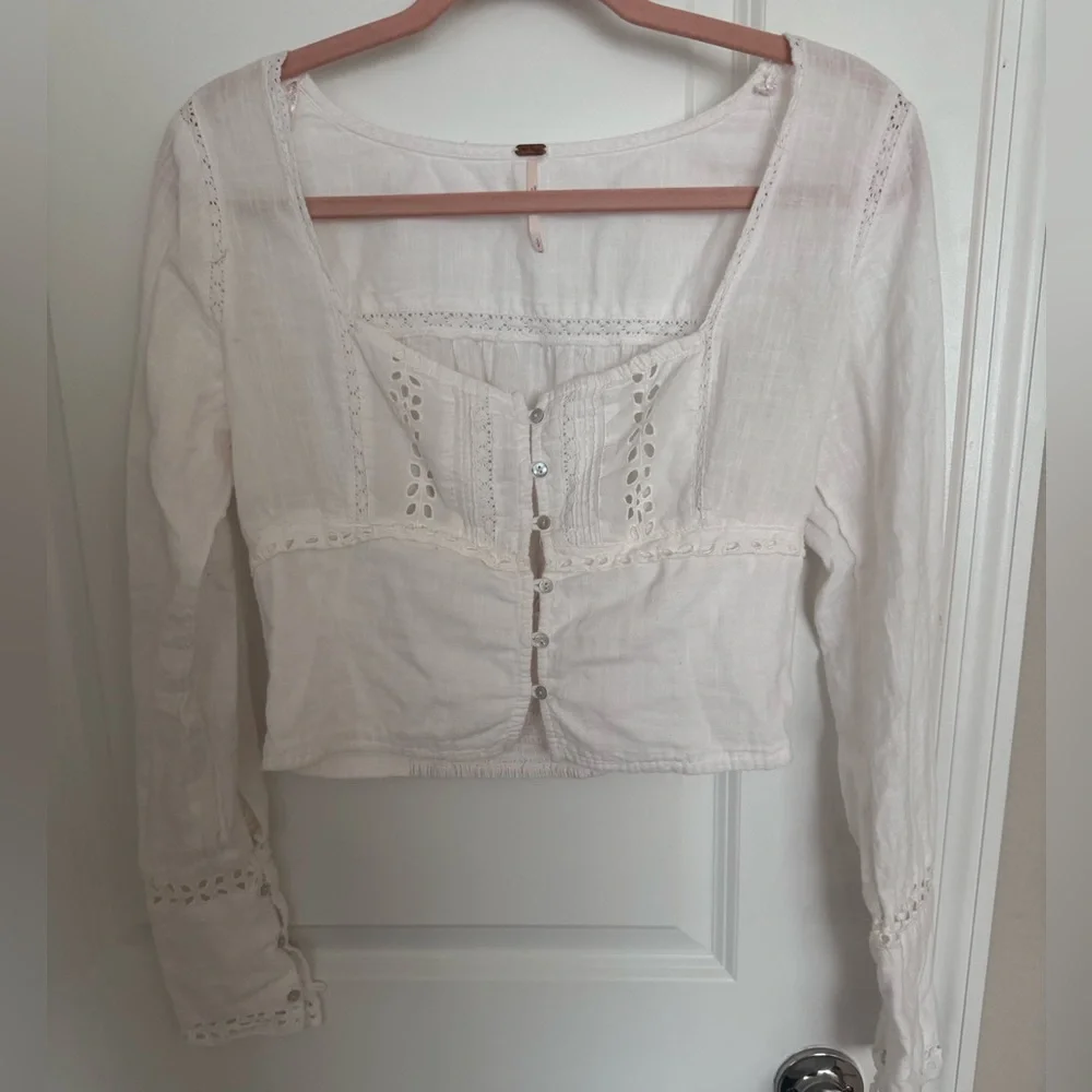 FREE PEOPLE Joi lace-trimmed cotton‎ blouse